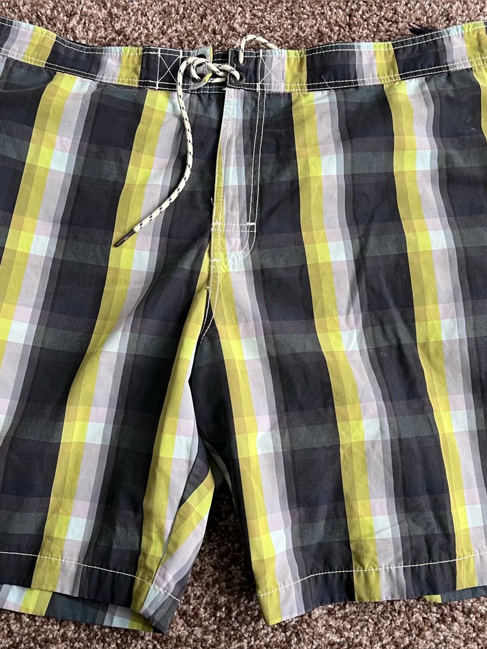 Tommy Bahama Plaid Swim Shorts in Yellow, Black and Gray